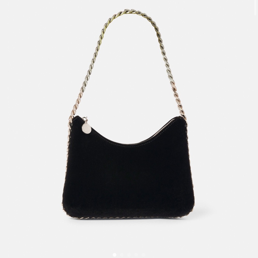 STELLA MCCARTNEY Falabella Mini Zip Shoulder Bag in Black Velvet